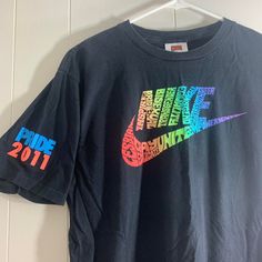 Vintage Y2k 2011 Team Nike Pride Swoosh Graphic Tee Shirt Large (Never Seen Nike Do A Pride Shirt That Has All The Pronouns) Multicolor Tops For Pride Streetwear, Multicolor Tops For Streetwear During Pride, Multicolor Tops For Streetwear And Pride, Black Tops For Pride Streetwear, Streetwear Tops With Letter Print For Pride, Letter Print Tops For Pride Season Streetwear, Letter Print Tops For Streetwear And Pride, Nike Multicolor Tops For Streetwear, Pride Festival