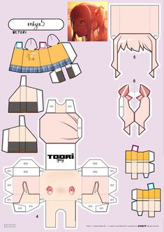 an origami paper doll is shown with instructions to make it look like the character from