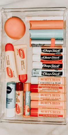 Artemis Bedroom, Vsco Skincare, Carmex Chapstick, Burts Bees Chapstick, Burts Bees Lip, Lip Balm Collection, Aesthetic Skincare, Beeswax Lip Balm, Skincare Organization