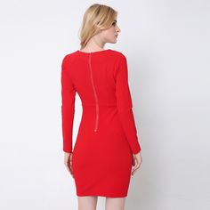 Red Elegant Split Ends Chain Long Sleeve Club Party Bandage Dress Dress For Engagement Party, Dress European Style, Dress For Engagement, Casual Dresses 2022, First Date Dress, Engagement Party Dresses, Dresses 2022, European Dress, Unique Dress