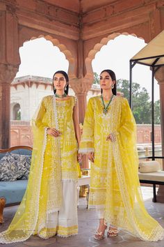 Brand:Ramsha Fabric:Embroidered frontEmbroidered daman patchEmbroidered daman pattiDigital printed backDigital printed sleevesDyed trouserEmbroidered Net dupatta Size:Unstitched Fabric / Unstitched Dress Material Authenticity Guaranteed... Yellow Shalwar Kameez, Yellow Indian Suit, Shalwar Kameez Pakistani, Pakistani Salwar