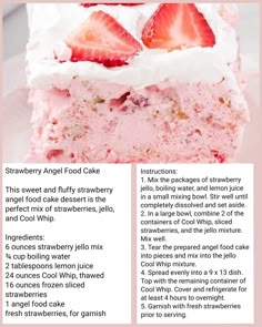 the recipe for strawberry angel cake is shown