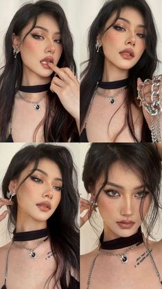 Makeup Look For Black Outfit, Edgy Glam Makeup, Maneater Beauty, Dark Asian Makeup, Dark Makeup Grunge, Mob Wife Aesthetic Makeup, Dark Korean Makeup, Mafia Makeup Look, Dark Bridal Makeup