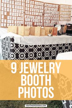 jewelry booth with black and white table cloth