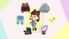 an animal crossing character is surrounded by clothes and accessories