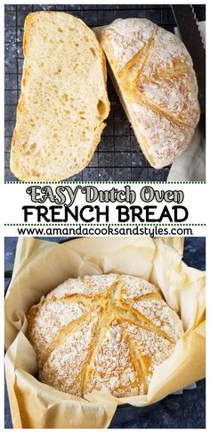 an image of french bread on a rack with the words easy dutch bread over it