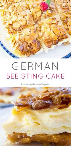 an image of some food that is on a plate with the words authentic german bee sting torte