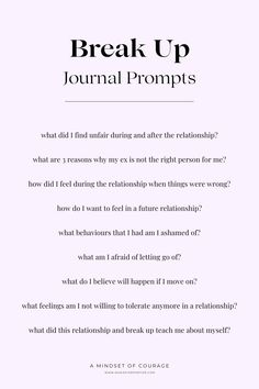 Even if it feels like the end of the world now, this break up was meant to teach you a lesson and put you back on the right track. use these journaling prompts to learn and grow from your break up with so you become available for the relationship that's really meant for you and, most importantly, that you deserve. Click for more prompts. #journaling #love #relationships Past Relationship Journal Prompts, Things To Do When You Break Up, Writing Prompts After A Break Up, Getting Over Him Journal Prompts, Healing From A Break Up Journal Prompts, Journaling For Breakup, Getting Over An Ex Journal Prompts, Breakup Reflection Questions, Break Up Checklist