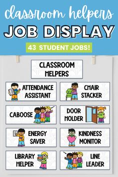 classroom helpers job display for students with the text,'jobs displayed on them