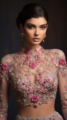 Bloom of Bridal Beauty 🌺💫": The blouse showcases a singular, resplendent lotus in full bloom. Its petals seem to dance with joy, symbolizing the blossoming of the bride into her new role#LotusBridalBlouse #BridalDesigns #IndianBrideStyle #LotusMotifFashion #EthnicElegance #BridalFashionista #IntricateLotusDesigns #CulturalCouture #LotusBridalInspiration #HandcraftedLotusBlouses #RegalLotusBridal #ExquisiteCraftsmanship #TrendyBridalBlouses #BloomOfBeauty #TimelessLotusElegance #BridalLotusEnse Jacobean Print, Lehenga Outfits, Blouse Inspiration, Latest Bridal Lehenga Designs, Saffron Spice, Latest Bridal Lehenga, New Saree Blouse Designs, Bridal Lehenga Collection, Latest Bridal Dresses