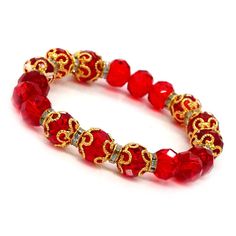 One Size Fits All. Red Crystals And Gold Caps. Stretch . Fast Shipping. Free Gift With Purchase. B776 Leather Wrist Cuff, Pearl Bangle Bracelet, Pearl Cuff Bracelet, Artisan Bracelets, Gold Caps, Gold Bead Bracelets, Protection Bracelet, Gift With Purchase, Agate Bracelet