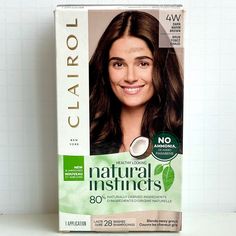 Brand New - Unopened - Unused Clairol Natural Instincts Demi-Permanent Hair Color Creme, 4w Dark Warm Brown, 1 Application, Hair Dye. Discover Your Natural Way To Shine! Clairol Natural Instincts Gives You A Rush Of Radiant, Natural-Looking Color You Can Feel Good About. Say "Yes" To Gentle Ingredients Like Coconut Oil And Aloe Vera And Say "No" To Ammonia And Added Parabens. Our No-Drip Crame Formula Is Designed To Feel More Like A Conditioner, And It's Gentle On All Hair Types And Textures. Tr Clairol Natural Instincts Medium Warm Brown, Semi Permanent Hair Dye For Brown Hair, Clairol Natural Instincts Light Brown, Ion Color Brilliance Brights, Boxed Hair Color, Clairol Hair Color, Indigo Hair, Clairol Hair, Pastel Pink Hair Color