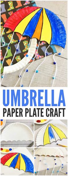 umbrella paper plate craft for kids that is easy to make and looks great on the table