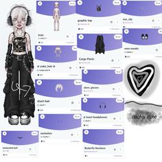 the screenshot shows an image of various fashions and hair styles, as well as other items