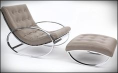 a modern chair and ottoman are shown in this image with the caption's description below