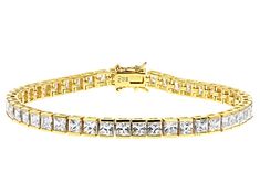 Bella Luce ® white diamond simulant 17.28ctw square, Eterno™ 18k yellow gold over sterling silver tennis bracelet. Measures approximately 7.25"L x 0.19"W and has a hidden box closure. The diamond equivalent weight is 13.92ctw. Luxury Yellow Gold Rectangular Tennis Bracelet, Classic Cubic Zirconia Tennis Bracelet, Classic Rectangular Cubic Zirconia Tennis Bracelet, Rectangular Cubic Zirconia Tennis Bracelet For Formal Occasions, Luxury Cubic Zirconia Rectangular Tennis Bracelet, Luxury Rectangular Cubic Zirconia Tennis Bracelet, Formal Rectangular Cubic Zirconia Tennis Bracelet, Luxury Rectangular Tennis Bracelet As A Gift, Gold Cubic Zirconia Princess Cut Jewelry