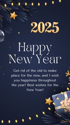 a happy new year greeting card with presents