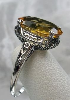 Yellow Citrine Ring, Edwardian Ring, Yellow Citrine, Luxury Rings, Sterling Silver Filigree, Natural Citrine, Citrine Gemstone, Filigree Ring