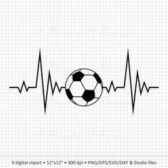 a soccer ball on top of a heartbeat line