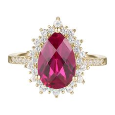 Whether you're celebrating a special occasion, marking a milestone, or simply treating yourself to a timeless and meaningful piece of jewelry, this 14k Gold Over Silver Lab-Created Ruby, Lab-Created White Sapphire Solitaire Ring is the perfect choice. Click on this JEWELRY & WATCHES GUIDE to learn about fit, styles, materials and more! Whether you're celebrating a special occasion, marking a milestone, or simply treating yourself to a timeless and meaningful piece of jewelry, this 14k Gold Over Elegant Pear-shaped Birthstone Ring For Anniversary, Classic Ruby Ring With Halo Design As Gift, Teardrop Halo Setting Jewelry For Anniversary, Formal Jewelry With Accent Stones For Valentine's Day, Classic Valentine's Day Jewelry With Center Stone, Valentine's Day Anniversary Jewelry With Center Stone, Teardrop Center Stone Jewelry For Anniversary, Elegant Pear-shaped Rings For Valentine's Day, Pear-shaped Rings For Valentine's Day Gift