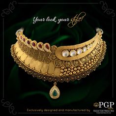 Add a gorgeous glow to any outfit with jewellery!  For any queries regarding the price of the jewellery or otherwise, email us at query@pgpgroups.com Choker Necklace Designs, Gold Jewelry Outfits, Choker Designs, Gold Necklace Indian, Gold Jewelry Stores, Antique Jewelry Indian, Wedding Jewellery Collection