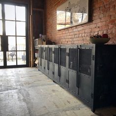 an empty room with several lockers in it