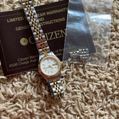 Will Put In A Brand New Battery Before Shipping! Comes From A Smoke And Pet Free Home! Silver And Gold Watch, Vintage Gold Bracelet, Rhinestone Watches, Brown Leather Watch, Bday Gifts, Citizen Watch, My Bday, White Watch, Fossil Watch