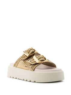 Casadei Birky Ale Platform Slides - Farfetch Platform Slides, Womens Sandals, Slides, Sandals, Gold