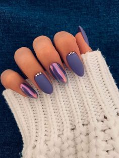 Nails Turquoise, Purple And Turquoise Nails, Matte Purple Nails, Pretty Nail Colors, Sparkle Nails, Nails Only, Acrylic Nails Coffin Pink, Chrome Nails, Purple Nails