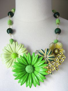 Statement Necklace Vintage Enamel Flower by JenniferJonesJewelry, $145.00 Green Enamel Jewelry For Wedding, Green Flower Pendant Jewelry For Wedding, Green Enamel Wedding Jewelry, Green Flower-shaped Enamel Jewelry, Green Flower Pendant Necklace For Wedding, Unique Green Necklaces For Weddings, Unique Green Necklace For Wedding, Green Flower Shaped Jewelry With Floral Decoration, Green Flower-shaped Jewelry With Flower Decoration