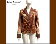 Leopard Print Jacket, Ladies Luxury Tailored Office, Lady Festival Clothing Jacke, Haute Couture Woman Fashion Boutique, handmade in Italy, italian style, italian designer, haute couture boutique. ONE PIECE ONLY  MAKE YOUR OFFER !  REAL 100% HANDMADE AND ORIGINAL ARTCRAFT ! TECNICAL DETAILS: This jacket was entirely hand painted. It has 4 buttons, 2 real and 2 fake. the cuffs of the sleeves are embroidered with macramé and sequins. it is a unique and unrepeatable piece, created by restoring a vi Festival Coats, Mode Mantel, Haute Couture Brands, Luxury Jacket, High Fashion Branding, Boutique Couture, Spring Clothing, Leopard Print Jacket, Leopard Fashion