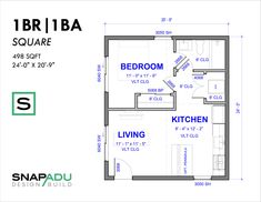 the floor plan for an apartment with one bedroom and two bathrooms, in blue ink