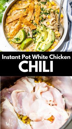 the instant pot white chicken chili is ready to be eaten