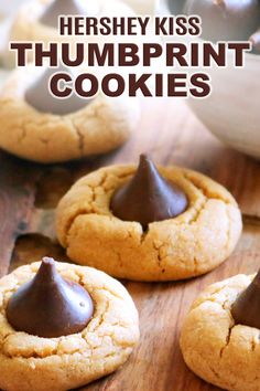 hershey kiss thumbprint cookies with chocolate on top