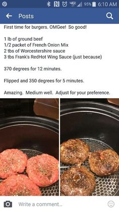 an image of hamburgers cooking in the slow cooker with instructions to make them