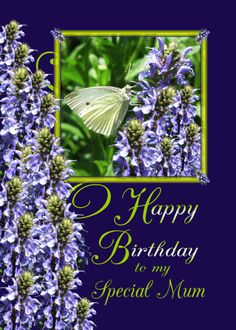 Mum Happy Birthday White Butterfly Garden card Easter Butterfly, Fiance Card, 98th Birthday, 78 Birthday, 81st Birthday, Grandma Birthday Card, 89th Birthday