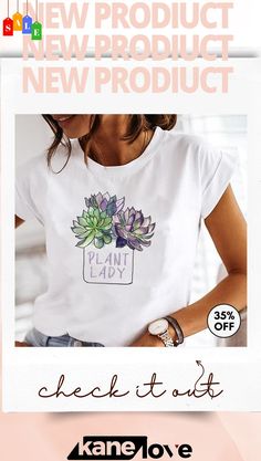 Women Fashion Plant Flower Print Round Neck Short Sleeve T-shirt Plant Flower, Plant Lady, Chic Woman, Elevate Your Style, Flower Print, Ladies Tops Fashion, Flower Prints, Women Fashion, Planting Flowers