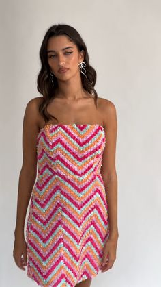 Trendy Lined Party Dresses, Trendy Lined Mini Dress For Parties, Lined Multicolor Mini Dress, Multicolor Lined Mini Dress For Party, Lined Multicolor Mini Dress For Party, Party Multicolor Lined Mini Dress, Flirty Strapless Multicolor Mini Dress, Flirty Multicolor Strapless Mini Dress, Pink Lined Party Dress