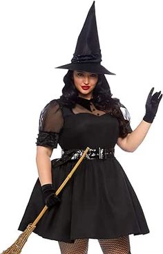 Plus Size Customes Halloween Ideas, Cute Plus Size Halloween Costumes, Plus Size Witch Costume, Plus Size Halloween Costume Ideas, Black Witch Costume, 1960s Costume, The Cauldron, Plus Size Costume