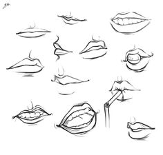 various lips drawn by hand with different shapes and sizes, including the mouth and tongue