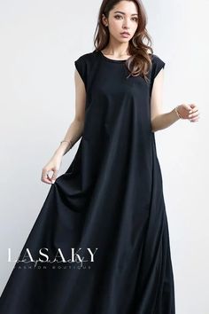 Lasaky - Flawlessly Stylish Womens Loose-Fit Maxi Skirt - Featuring Side Pockets and Sleeveless/Short Sleeve Options, Ensuring an Enhanced Silhouette Black Stretch Sleeveless Dress For Summer, Black Sleeveless Dress For Beach, Black Stretch Sleeveless Casual Dress, Black Cotton Sleeveless Summer Dress, Fitted Maxi Skirt, Color Skirt, Skirt Skirt, Types Of Skirts, Types Of Collars