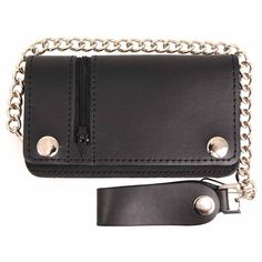 Milwaukee Leather MLW7882 Men's 6” Black Leather Biker Wallet w/ Outer Pocket - Bi-Fold Anti-Theft Stainless Steel Chain Features Men’s Bi-fold Wallet with Snaps | Our men’s wallet with chain is hand made to perfection and made from full-grain leather. This men’s bifold wallet has a leather snap belt clip & comes with a 10 gauge, 14” steel chain that can be attached to a belt loop or other secure point to prevent loss or theft while riding your motorcycle. Storage Capacity | This men’s wallet in Cheap Rectangular Wallet On Chain With Card Slots, Luxury Black Wallet With Chain Strap, Short Wallet Chain, Cheap Black Wallets With Belt Clip, Luxury Black Wallet On Chain Rectangular, Luxury Black Wallet On Chain For Formal Occasions, Cheap Leather Wallet On Chain With Card Slots, Cheap Black Wallets With Snap Closure, Luxury Leather Wallet On Chain For Formal Occasions