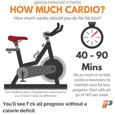 an exercise bike with the words how much cardio? and a clock on it