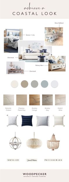 the interior design board shows different types of furniture and accessories, as well as colors