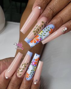 Acrylic Nail Set, Nail Designs Tutorial, Floral Nail Designs, Faux Lashes, Nail Products, Ugly Duckling, Unique Acrylic Nails, Ballerina Nails