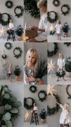 a collage of photos with christmas wreaths and stars