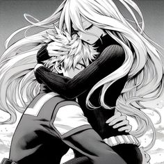 an anime character with long blonde hair hugging