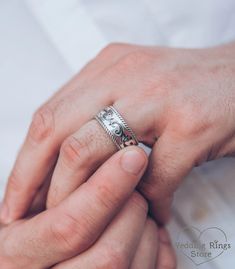 This unique silver wedding band has a vine pattern that encircles the entire ring. It is suitable for lovers of vintage style for both women and men. Filigree work of the Designer to satisfy your exquisite taste. Vine Ring, Silver Wedding Band, Vine Pattern, Vintage Style Rings, Nature Ring, Silver Wedding Bands, Local Jewelry, Wide Band Rings, Sterling Silver Bands