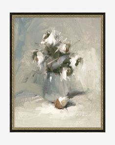 a painting of white flowers in a vase