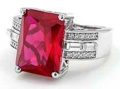 Bella Luce® lab created ruby and white diamond simulants 9.63ctw octagon, baguette, and round, rhodium over sterling silver ring. Measures approximately 0.81" L x 0.56" W and is not sizable. Red Baguette Cut Diamond Accent Jewelry, Red Cubic Zirconia Jewelry In Baguette Cut, Red Cubic Zirconia Jewelry Baguette Cut, Red Lab, Diamond Simulant, White Diamond, Sterling Silver Ring, Heart Ring, Silver Ring